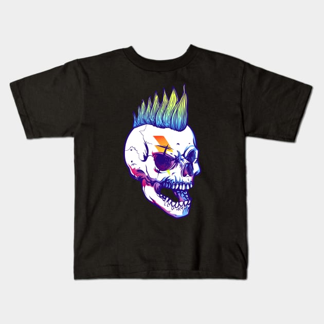 Punk Mohawk Skull Kids T-Shirt by machmigo